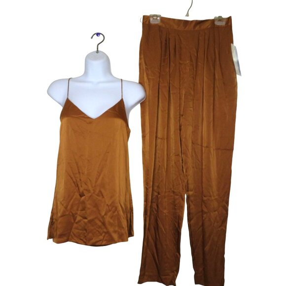 Vintage 80s Counterparts Womens Copper Satin Camisole & Pleated Pants Set Small - Picture 2 of 12